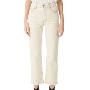 Maje Purete Contrast-Stitch Straight-Leg Jeans with Ecru, 100% cotton